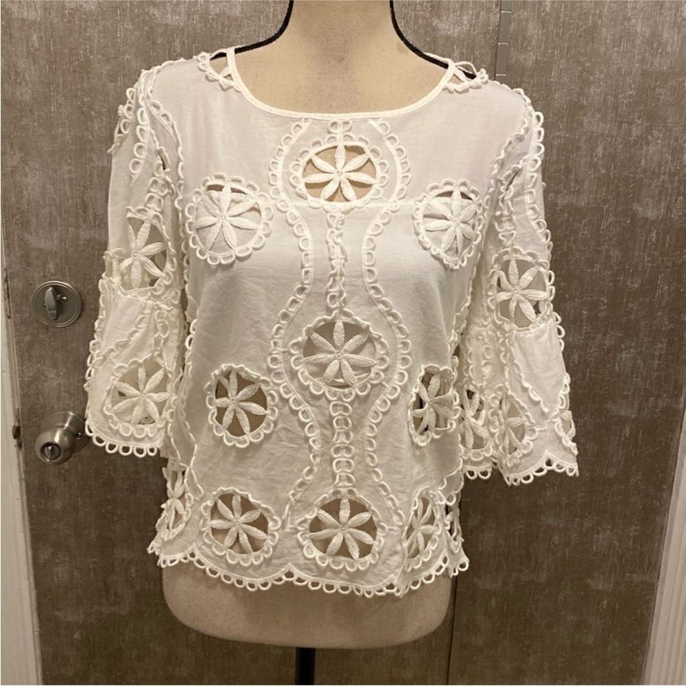 Valerie Khalfon Elegant White Lace Women's Top, XS